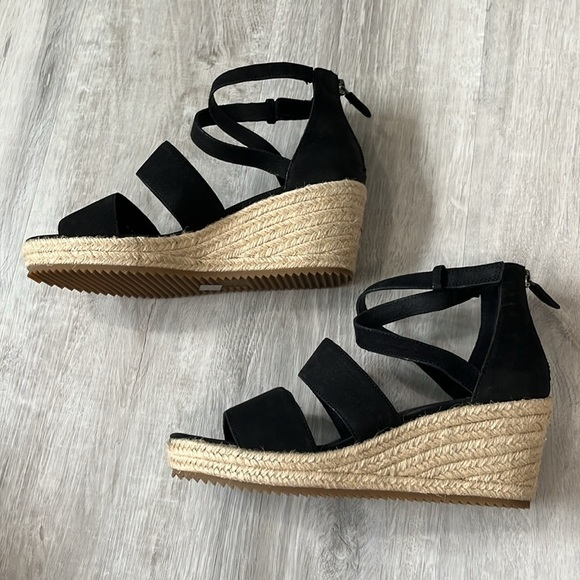 Eileen Fisher Wali Espadrille Wedge Sandals Leather Nubuck Black NEW Womens 8 - Picture 5 of 13